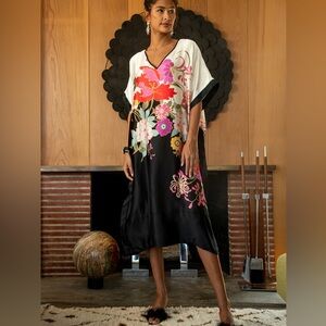 Trina Turk | Bedhead Colorful Abstract Print Silk Maxi Caftan Dress Womens S-M